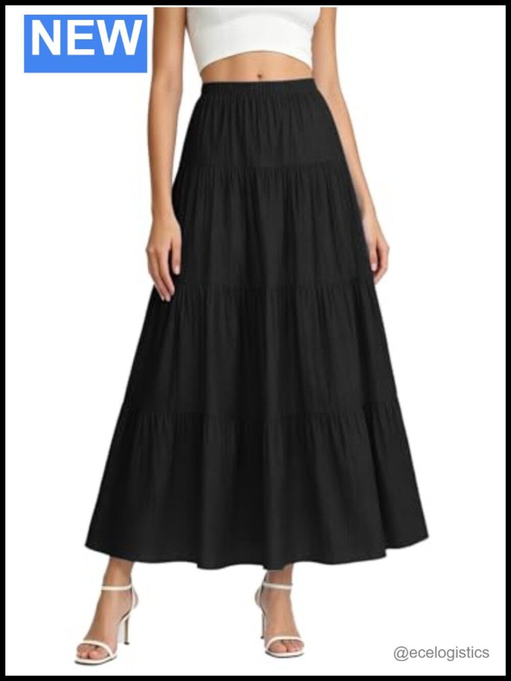 Flowy Pleated Tiered A-Line Maxi Skirt